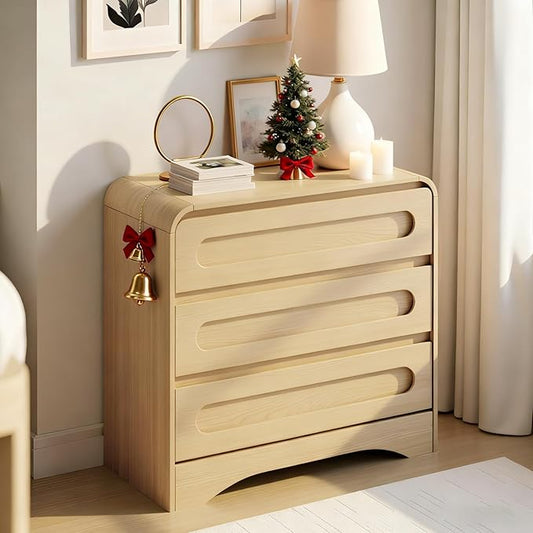 3 Drawer Dressers for Bedroom, 32" Wide Wood Storage Dresser & Chest of Drawers Organizer, Large Modern Dressers with 3 Drawer Storage Organizer for Bedroom Living Room Hallway Closet, Oak