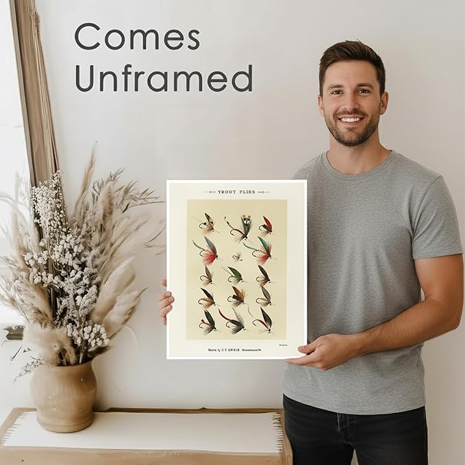 DREAM BIG PRINTABLES Vintage Fly Fishing Art Prints (Set of 4) - Unframed - 8x10 | Great Gift for Fisherman - Reproductions of Vintage Fishing Lure Drawings - Rustic Decor