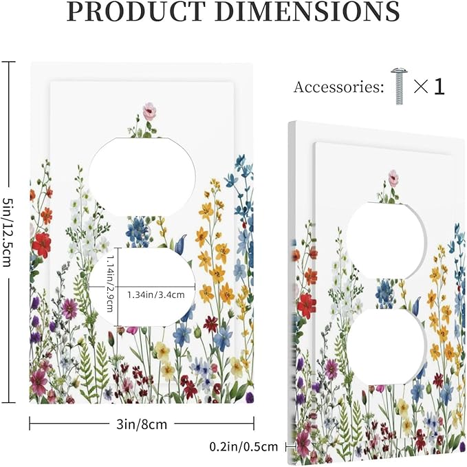 Decorative Outlet Covers Colorful Wildflowers Plants Flowers on White Background 1 Gang Duplex Light Switch Cover Plate Electrical Switch plate Covers Wallplates Receptacle Covers for Home Decor