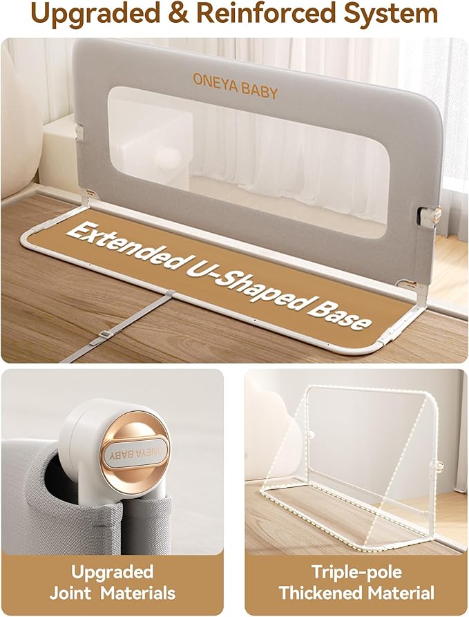 Baby Bed Rail Guard, 59in Thickened Toddler Bed Rail for Toddlers, Extral Tall Swing Down Kids Child Safety Side Railing Guards/Rails for Twin, Full, Queen, King Bunk Size Bed, White/Grey, 27”H