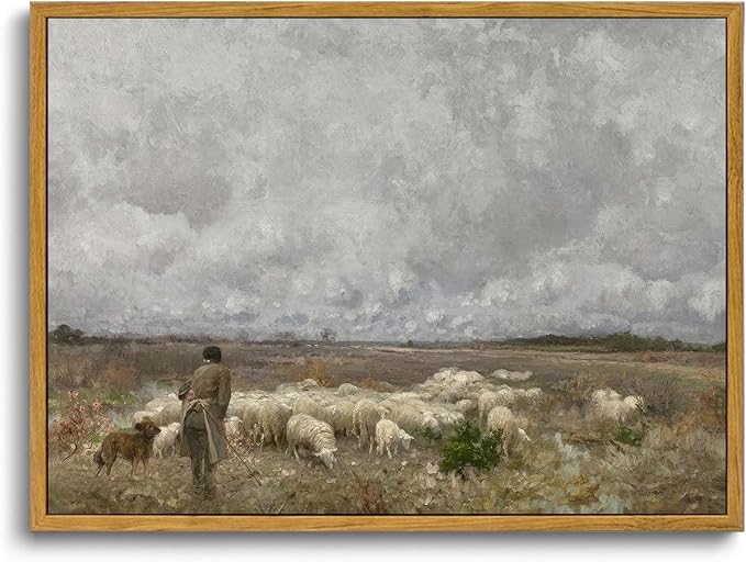 OIQArtOIQ Vintage Landscape Canvas Wall Art Framed Natural Scenery Painting Artwork Prints France Country Wilderness Farmhouse Decor Pictures Kitchen Bedroom Living Room Bathroom