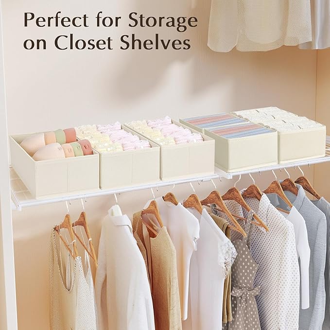 DIMJ Drawer Organizer Clothes 15 Pack - Foldable Baby Organizers and Storage & Dresser Organizer for Bedroom, Closet - Nursery Organization Dresser Dividers for underwear, Sock,Bra, Belt, Tie, Beige