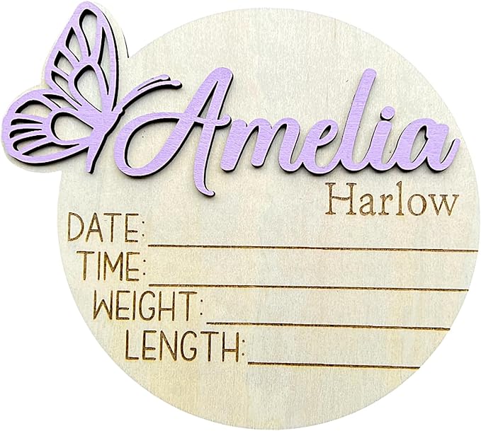 Personalized 3D Butterfly Birth Announcement Sign, Wooden Name sign, Hospital Photo prop Baby Name Reveal (Stained Glass Butterfly)