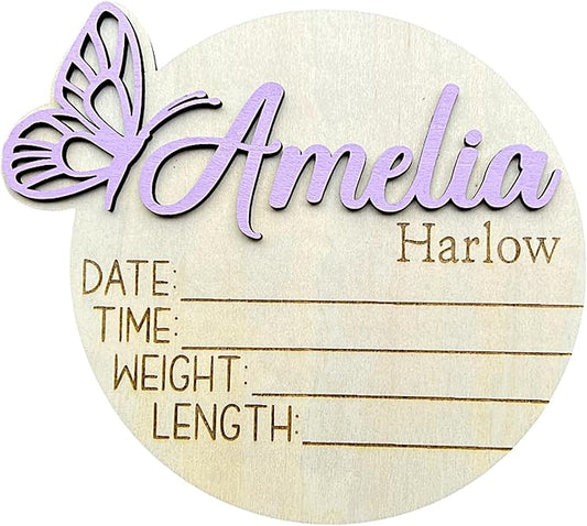 Personalized 3D Butterfly Birth Announcement Sign, Wooden Name sign, Hospital Photo prop Baby Name Reveal (Stained Glass Butterfly)