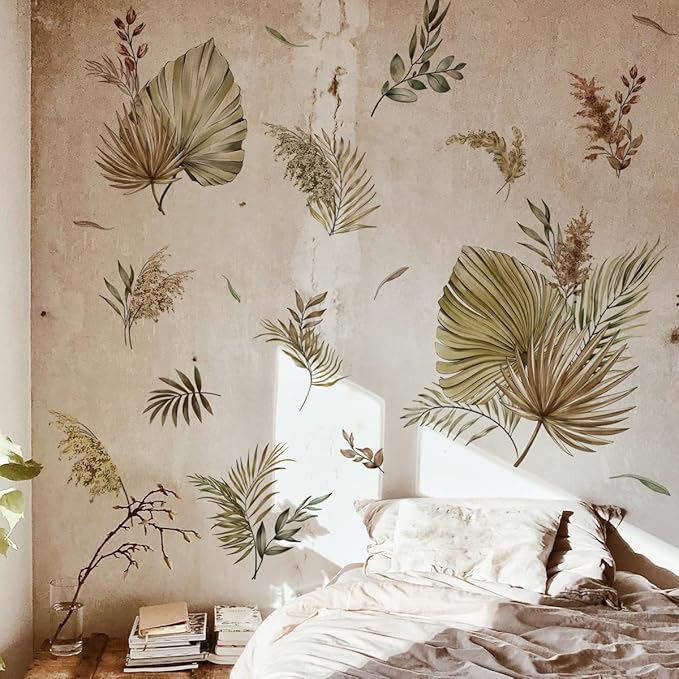 Large Boho Palm Leaves Wall Decals Fall Leaf Wall Stickers for Living Room Bedroom TV Background Wall Decor