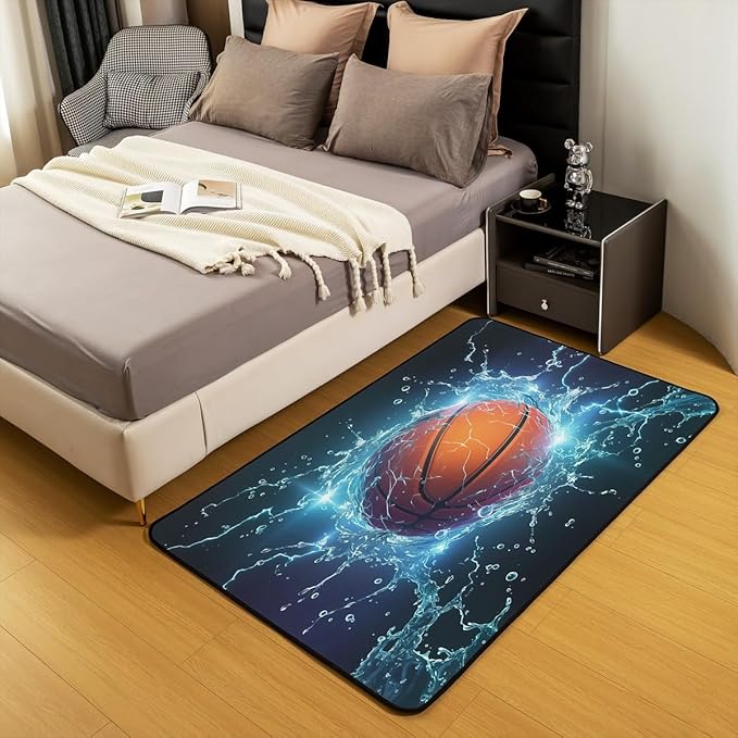 jejeloiu Basketball Area Rug 4x5 Sports Theme Living Room Rugs for Bedroom Soft Kids 3D Ball Decorative Carpet Inside Entryway Accent Rug Floor