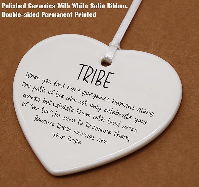 Heart Shaped Christmas Ornament-Tribe Theme Friendship Gift-Unique Bridesmaid Graduation Wedding Birthday for Group Best Friends Love My Tribe Keepsake with Box