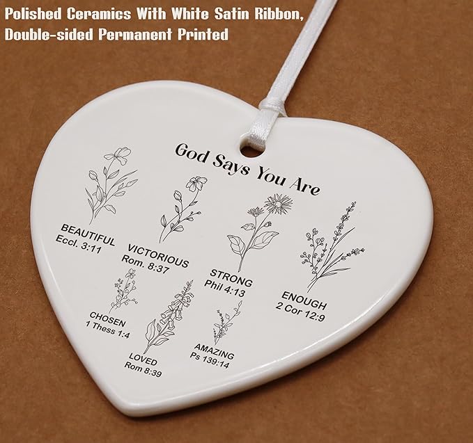 Heart Shaped Christmas Ornament-Christian Affirmation Gift-Bible Verse Inspirational Reminder Keepsake for Women Girls-Mother's Day Birthday Graduation Decor