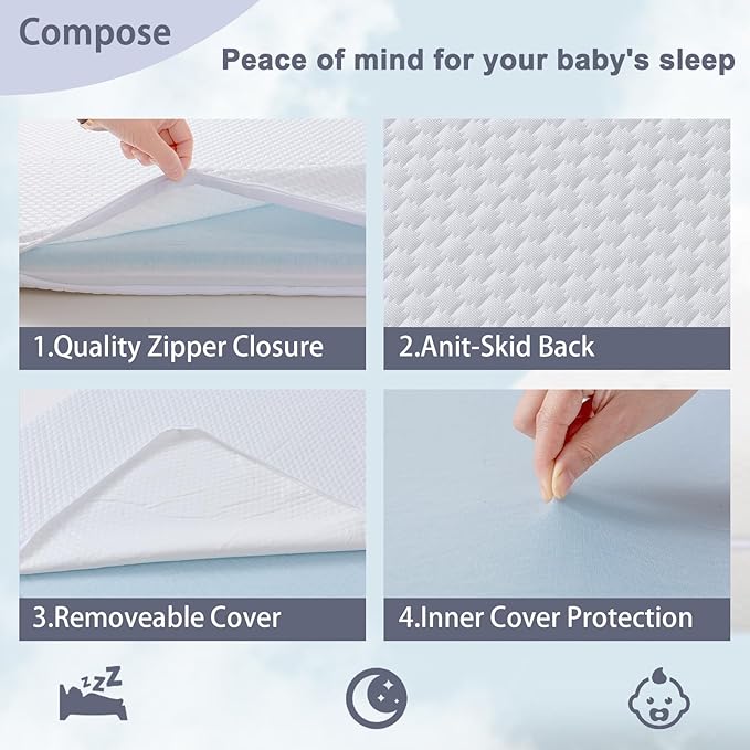 Lisara Baby Bassinet Mattress, 33" x 22" Dual Sided Gel Memory Foam Mattress with Waterproof, Removable and Breathable Ice Silk Cover, Fit for Fodoss Bassinet