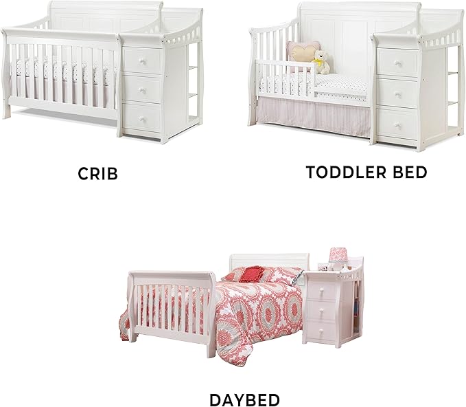 Sorelle Furniture Princeton Elite Crib and Changer with Solid Panel Back Classic -in- Convertible Diaper Changing Table Non-Toxic Finish Wooden Baby Bed Toddler Full-Size Nursery - White