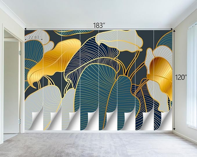 Golden Botanical Leaf wallpeper Living Room Bedroom Wall Mural - 183"x120"（Not Peel and Stick）