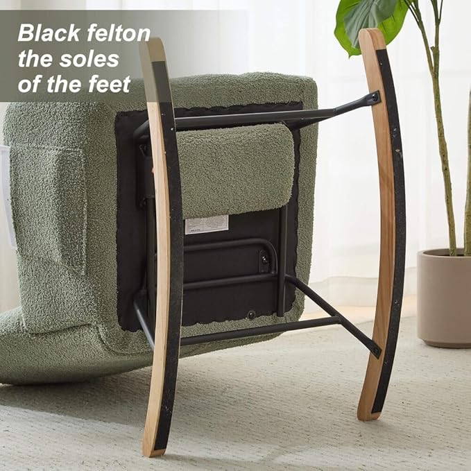 Nursery Rocking Chair Teddy Upholstered Glider Rocker with Footrest Accent Chair with High Backrest Armchair Comfy Side Pocket Chair for Living Room, Bedroom, Offices (Large Green)