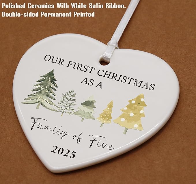 Our First Christmas as a Family of Five-2025 for The Third Kid from Parents-Litter Brother Sister New Baby Gift-Welcome Newborn Birth-Hanging Heart Shaped Ornament-Double Sided Printed