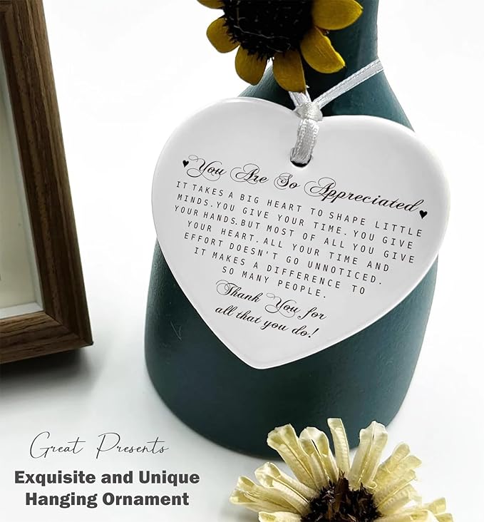 Heart Shaped Christmas Ornament-Appreciation Gift for Teacher Neighbor Doctor Nurse Colleague Therapist Boss Mom Dad Sister Brother Friend-Thanksgiving Birthday Sentimental Keepsake Decoration