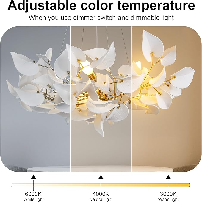 YUYI 31.5" Gold Tree Branches Chandelier, Ceramic Hearted Leaf Chandelier, Modern Round Chandeliers for Dining Room, Living Room Over Table, Kitchen, Foyer, Bedroom, Elegant Art Deco