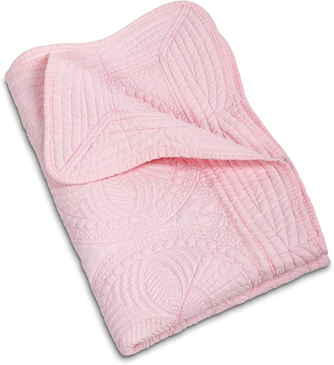 MONOBLANKS Baby Quilt Personlized Monogram Lightweight Embossed Scalloped Throw Blanket Four Seasons (Pink)