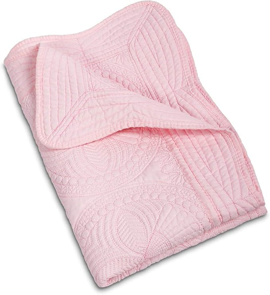 MONOBLANKS Baby Quilt Personlized Monogram Lightweight Embossed Scalloped Throw Blanket Four Seasons (Pink)