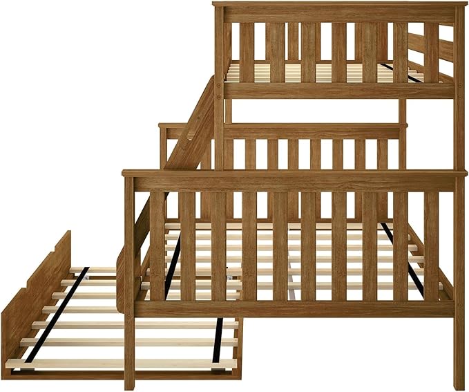 Max & Lily Bunk Bed, Twin-Over-Full Bed Frame for Kids with Trundle, Pecan
