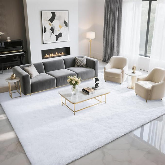 BENRON Fluffy Rugs for Living Room 5x8 White, Washable Large Area Rugs for Bedroom Dining Table Office Kids Nursery Room, Washable Indoor Floor Carpets
