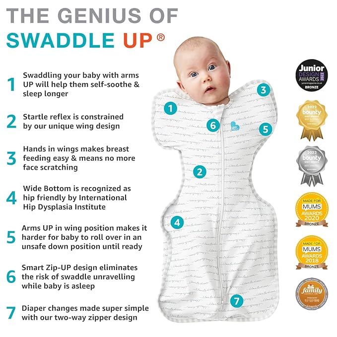 Love to Dream Swaddle UP, Sleep Sack 0-3 Months, Self-Soothing, Improves Sleep, Snug Fit Helps Calm Startle Reflex, Baby Essentials Must Haves Newborn, 1.0 TOG, 8-13 lbs, Oatmeal