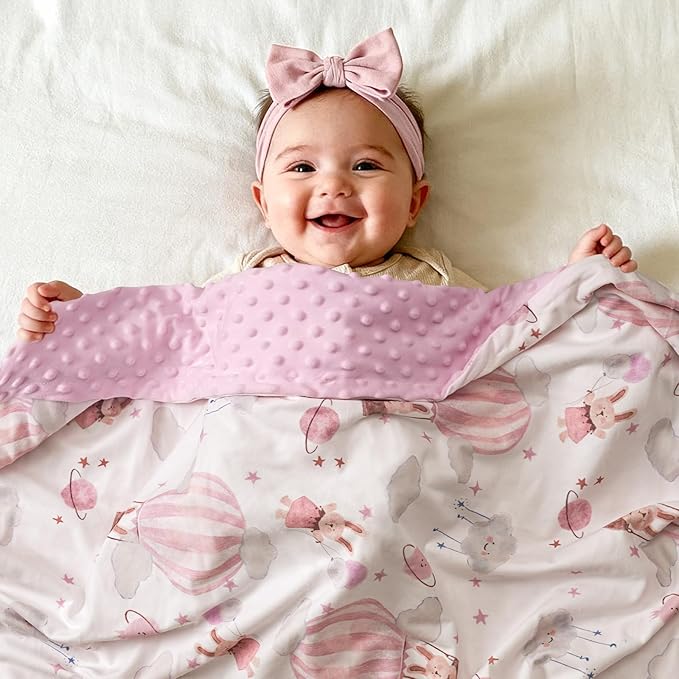 Minky Baby Blanket Pink Cute Bunny Blanket, Soft Cozy Nursery Blanket for Girls Boys, Fluffy Toddler Infants Warm Nursery Bed Blankets for Crib Stroller or Carseat, 30x40 Inches, Pink