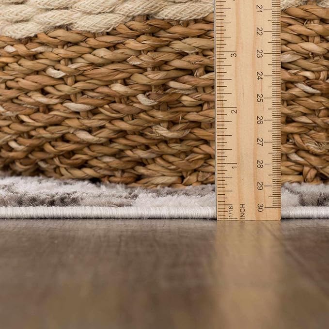 Hauteloom Benjy Living Room, Checkered Bedroom Area Rug - Farmhouse - Cream, Charcoal - 6'7" x 9'