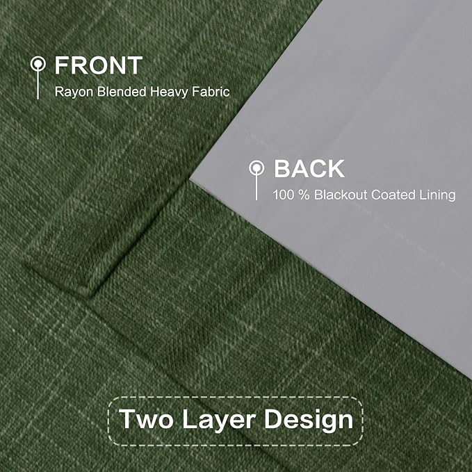 IVAPUPU Linen Pinch Pleated Blackout Curtains for Bedroom - Full Black Out Green Curtains 90 Inch 2 Panels Set for Living Room Darkening Thermal Window Curtain Drapes for Christmas Decor