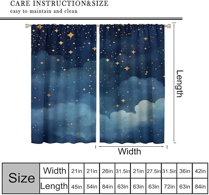 Night Sky Stars Curtain for Kids, Blue Starry Space Galaxy Pattern Window Treatments for Boys Girls Bedroom Toddlers Room Living Room 63" W X 72" L