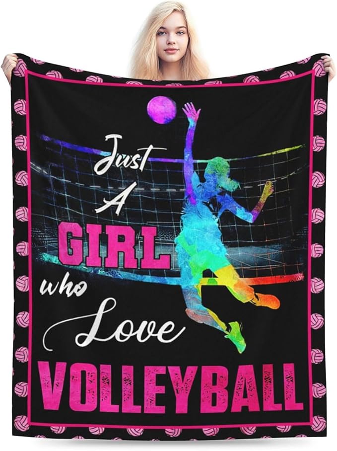 Volleyball Blanket Just A Girl Who Loves Volleyball Throw Blanket Super Soft Flannel Lightweight Fluffy Plush Fuzzy Fleece Sports Decor Blanket Gifts for Girl Woman Kids for Bed Sofa Bedding 40"X50"