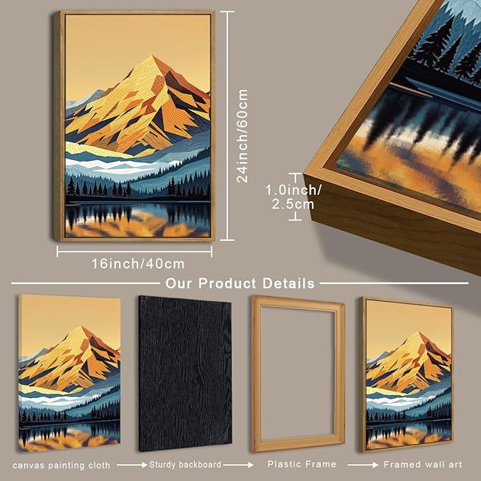 IARTTOP Large Mountain Framed Canvas Wall Art 16x24 Inch Abstract Mountain Landscape Wall Decor Set of 3 Modern Nature Scenery Art Prints for Living Room Bedroom Office