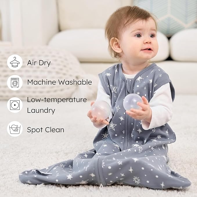 Baby Sleep Sack 18-24 months, 100% Cotton Sleeping Sack for Newborn and Infant, 3 Pack Baby Wearable Blanket for Boy and Girl, 0.5 Tog Lightweight Double Zipper Sleep Bag Grey Moon Bear