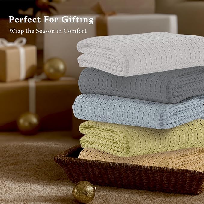 Threadmill Cooling Blanket Twin Size Waffle Weave| Breathable, Lightweight & Ultra-Soft | Made from Rayon Derived from Bamboo | Waffle Throw for Couch and Sofa | 68 x 92 Inches | Scottish Grey