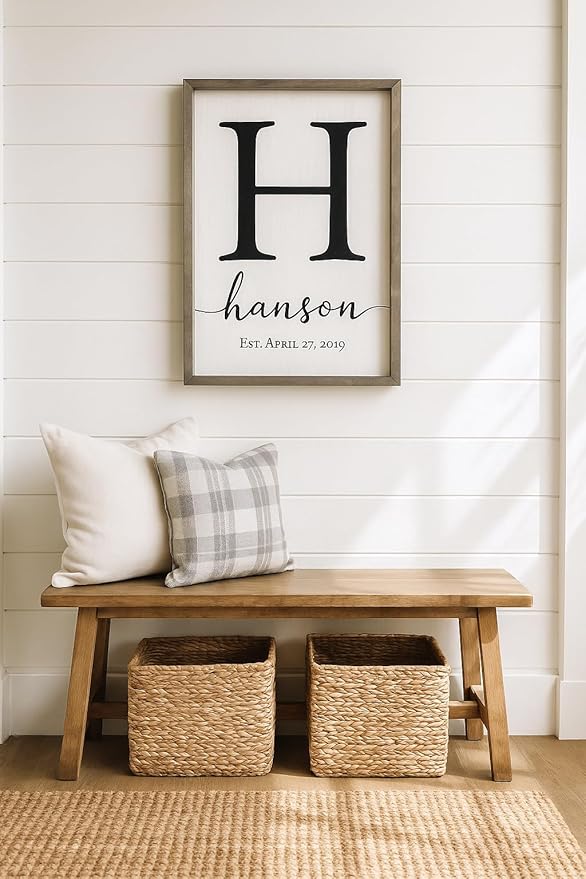 Framed Family Name Sign Personalized Monogram - Choose From Four Sizes
