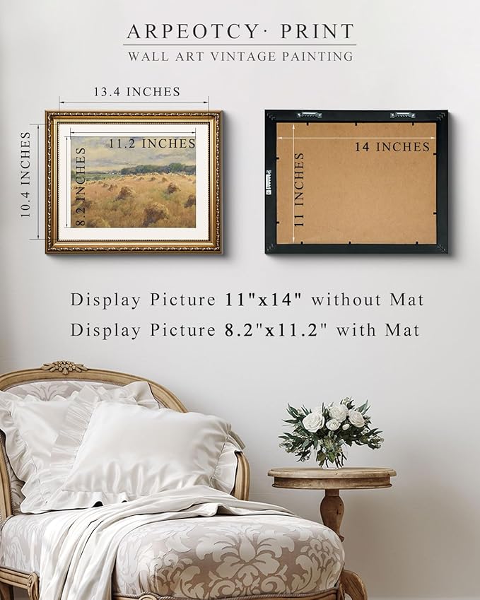 ARPEOTCY Vintage Gold Framed Wall Art, Swale Land Scenery Retro Paintings, Canvas Prints Artwork with Antique Frame, Victorian Wall Picture Decor for Room Gallery Living Room 13x16 inch