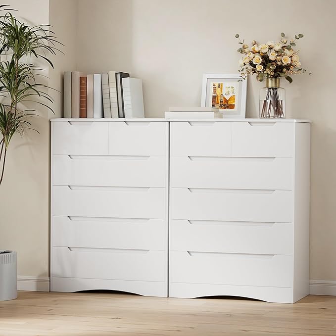 Gizoon 6 Drawer Dresser, Chest of Drawers with Large Storage, White Dressers for Bedroom, Tall Dresser and Organizer with Anti-Tripping, Wooden Cabinet for Office, Living Room, Entryway