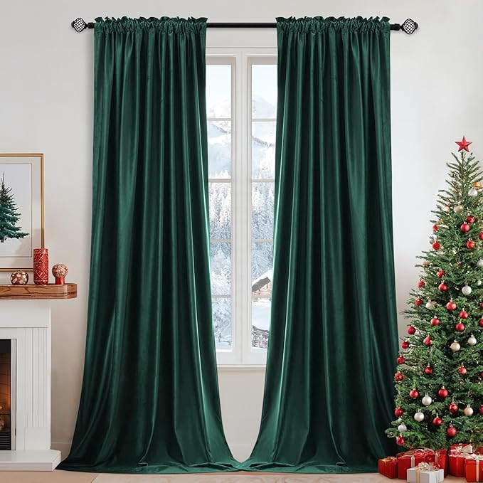 MIULEE Dark Green Velvet Curtains Thermal Insulated Blackout Curtain Christmas Emerald Green Drapes for Bedroom Living Room Darkening 84 Inches Long Curtains Panels Rod Pocket Set of 2