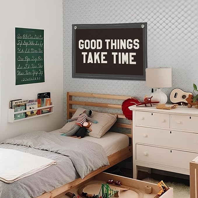 Good Things Take Time Wall Banner, Motivational Inspirational Canvas Banner for Kids Room, Classroom Decor, Positive Affirmations Wall Hanging for Nursery or Study Area