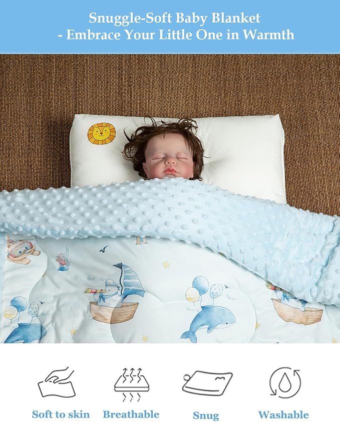 Cuite Pumpkin Baby Toddler Comforter for Crib Bed,Warm Down Alternative Infant Comforter for Mini Crib,Pack n Play,40x 40 Small Quilt for Boys and Girls,Thick Baby Quilted Blanket for Daycare (Blue