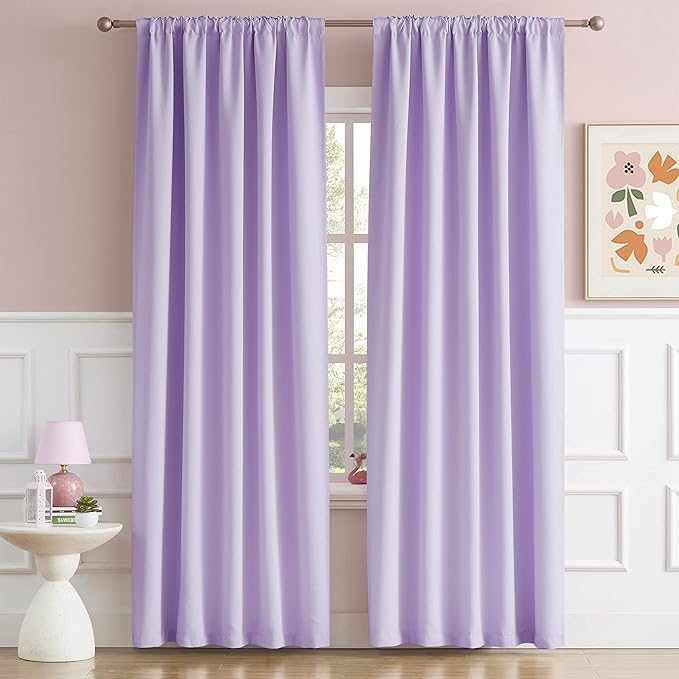 DUALIFE Lavender Curtains Room Darkening，Rod Pocket and Back Tab Thermal Insulated Drapes 52x90 Inch，2 Panels