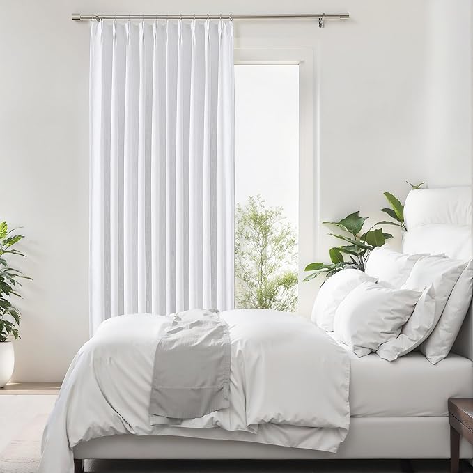 Pinch Pleated Blackout Curtain Panels with Full Blackout Liner Linen Texture Window Treatment Sets with Back Tab for Living Room Bedroom Thermal Insulated Drape with 12 Hooks, 60"x90"x1, White