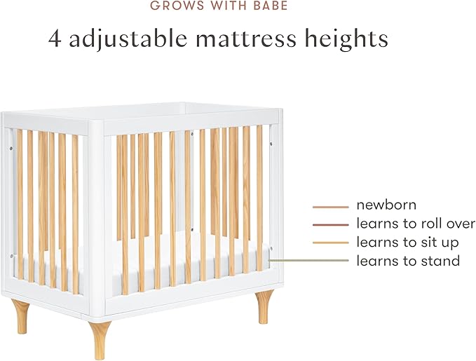 Babyletto Lolly 4-in-1 Mini Crib Convertible to Mini Wooden Toddler Bed, Daybed & Twin-Size Bed - GREENGUARD Gold Certified - Made of 100% Solid Wood - Includes Toddler Conversion Kit - Washed Natural