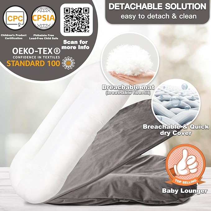 Baby Lounger for Newborn - Snuggle Cozy Me Lounger | Breathable Soft Cotton, 0-24 Months Portable Playtime Baby Nest, Newborn Baby Essentials Gifts- Grey (1 Lounger + 1 Cover)