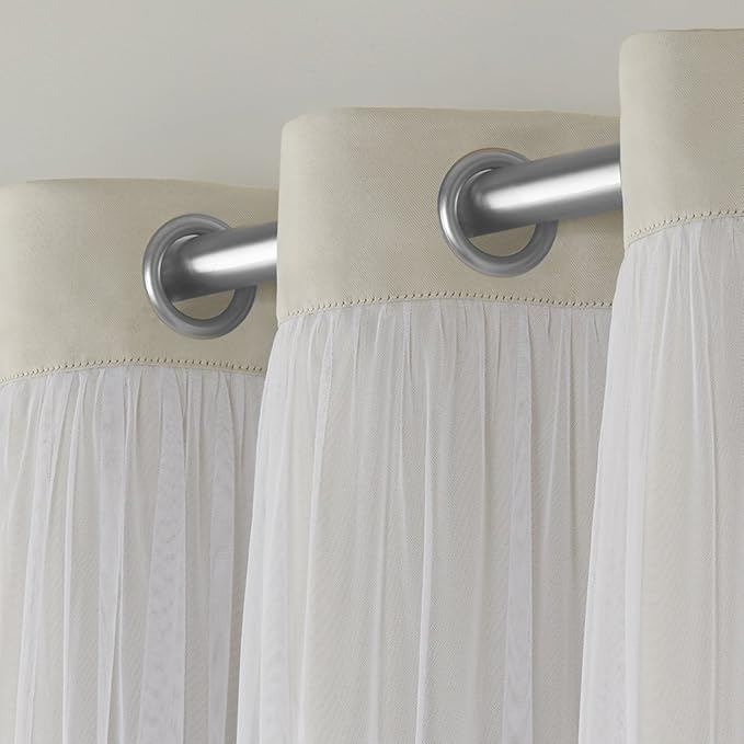 TOWN & COUNTRY LUXE Talia Double Layer Indoor Curtains, Sheer and Room Darkening Blackout, Grommet Top, Energy Efficient, 2-Pack Set, 52"x96", Sand