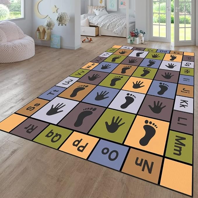 Hopscotch Play Rugs Kids, ABC Alphabet Education Carpet, Playroom Bedroom Living Room Decor Learning mat (Blue,79x118 in)