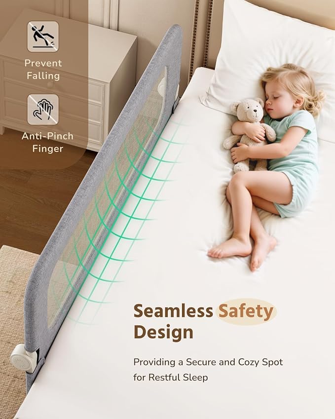 HOMEAL Bed Rail for Toddlers - 59"x24" Extra Long Foldable Toddler Bed Rails for King, Queen, Twin, Full, Double Bed - Breathable Guard Rail for Toddlers with U-Shape Base, Grey