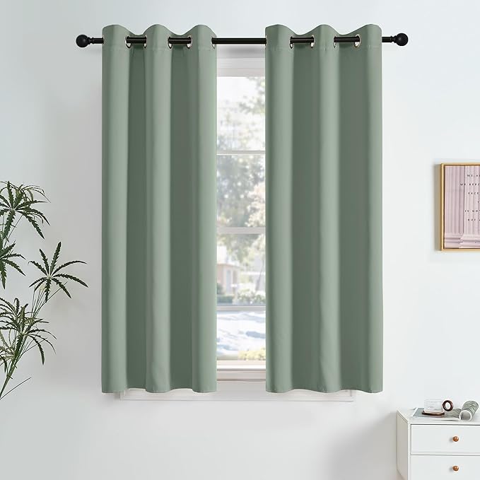 NICETOWN Sage Green Room Darkening Curtains 63 Inches Long 2 Panels Decor for Living Room, Bedroom, Nursery Summer Thermal Insulated Blackout Drapes Grommet Noise Reducing Window Treatment, W40
