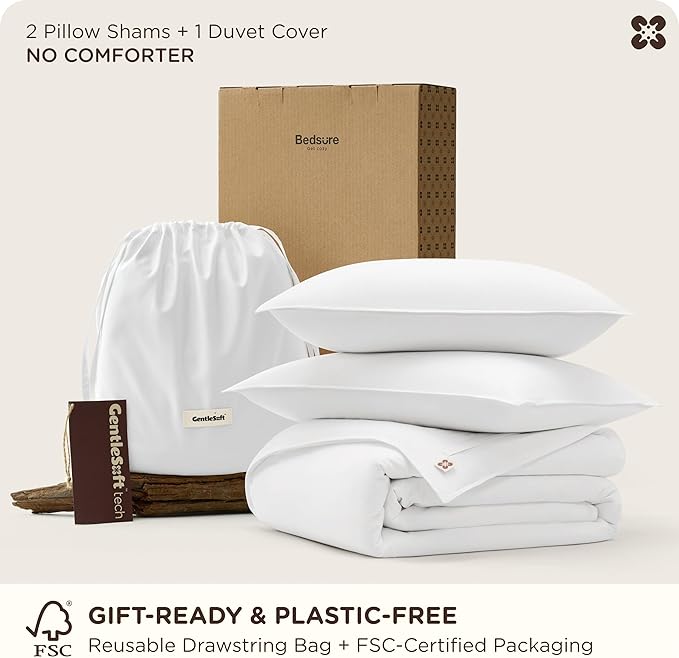 Bedsure Cotton Duvet Cover Queen Size, Cotton & Rayon Derived from Bamboo Blend Duvet Cover Set for Hot Sleepers, Ultra-Soft, Breathable & Lightweight Home Bedding for All Seasons (White,90"x90")