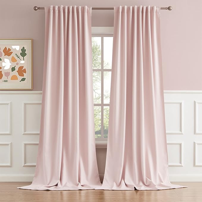 DUALIFE Back Tab and Rod Pocket Curtains 108 Inches Long - Thermal Insulated Living Room Blackout Curtains Panels for Girls Room Nursery (52 by 108 Inch, 2 Panels, Baby Pink)