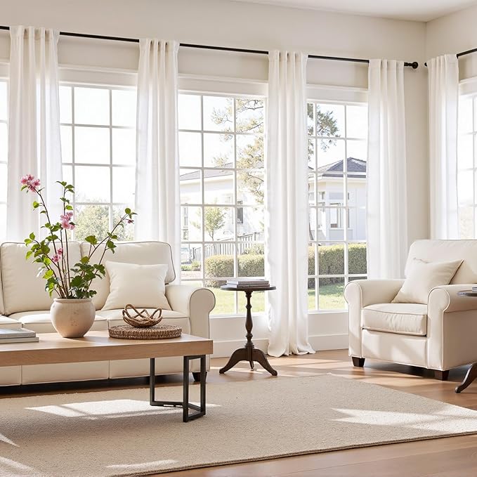 jinchan Off White Linen Blend Curtains 84 inch Length 2 Panel for Bedroom Bathroom, Cottage Core Style 38 inch Wide Drapes with Rod Pocket Back Tab(38W x 84L, Off White)