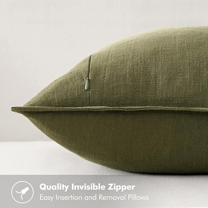 MIULEE Decorative Linen Pillow Covers 16x16 Inch Green Boho Farmhouse Neutral Couch Throw Pillows for Bed Pack of 2 Accent Outdoor Pillowcase Modern Sofa Cushion Livingroom Home Decor